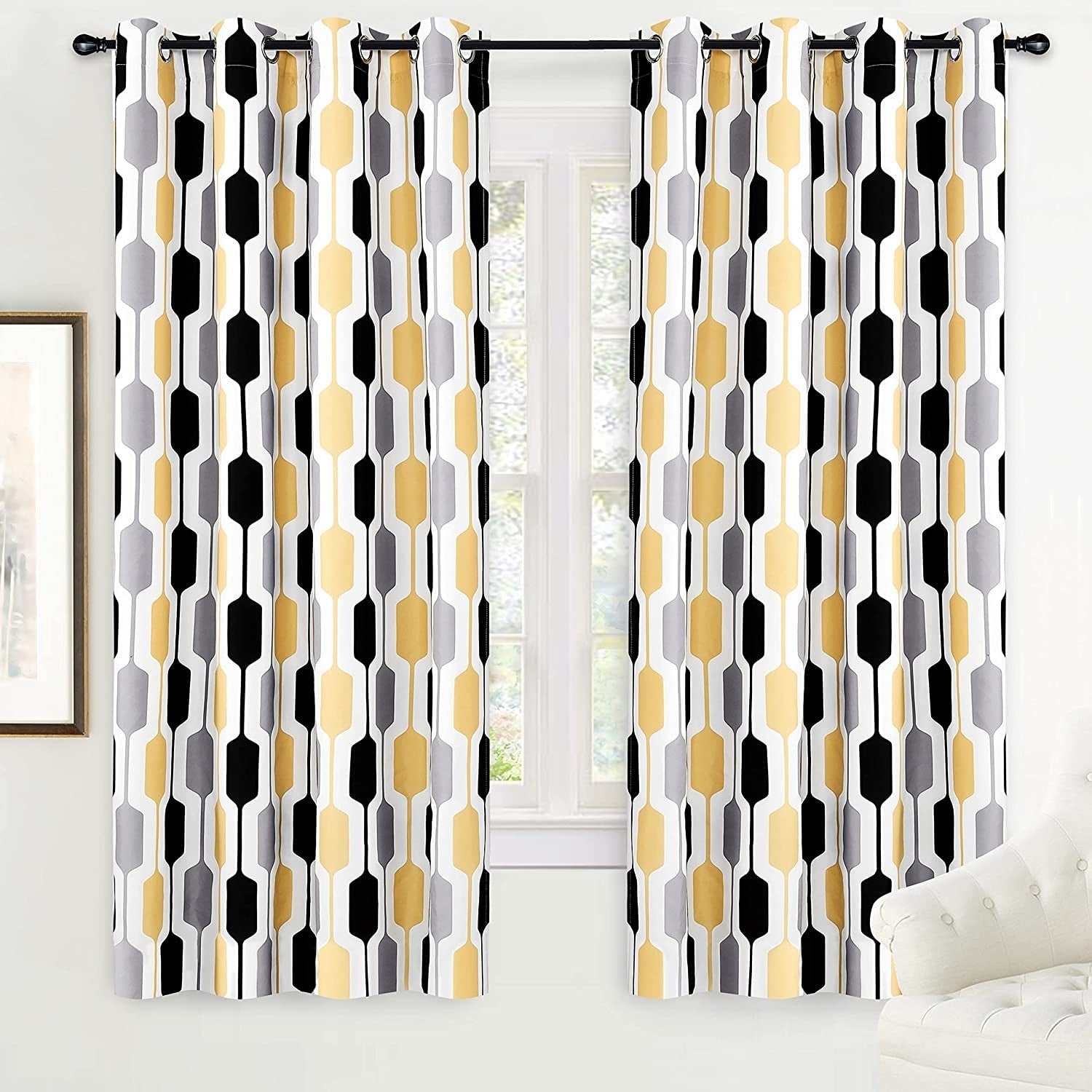 Driftaway Riley Geo Pattern Mid Century Lined Blackout Grommet Window Curtain Panel Pair 52 Width X 84 Length