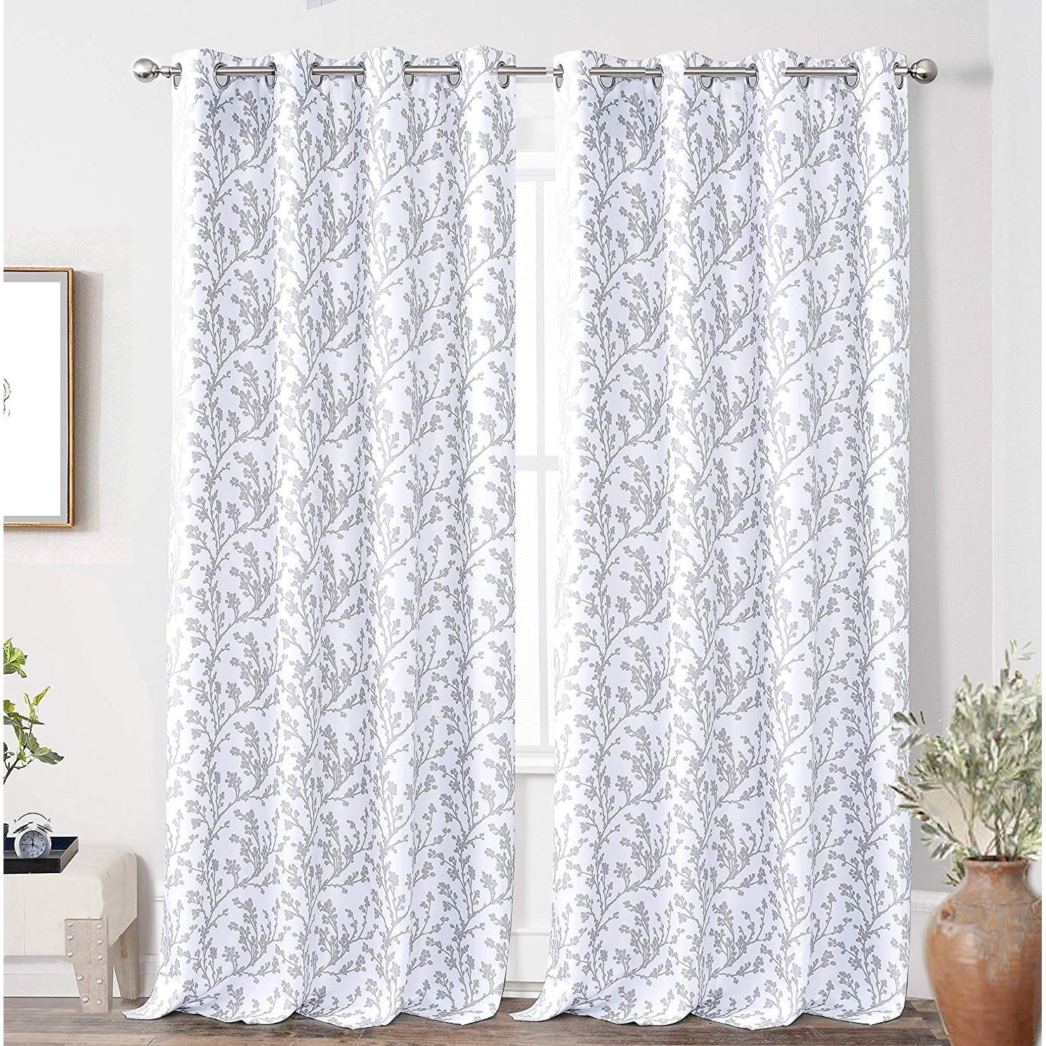 Driftaway Sarah Floral Tree Branch Pattern Blackout Window Curtain Grommet 2 Layer 2 Panels 52 Width X 84 Length