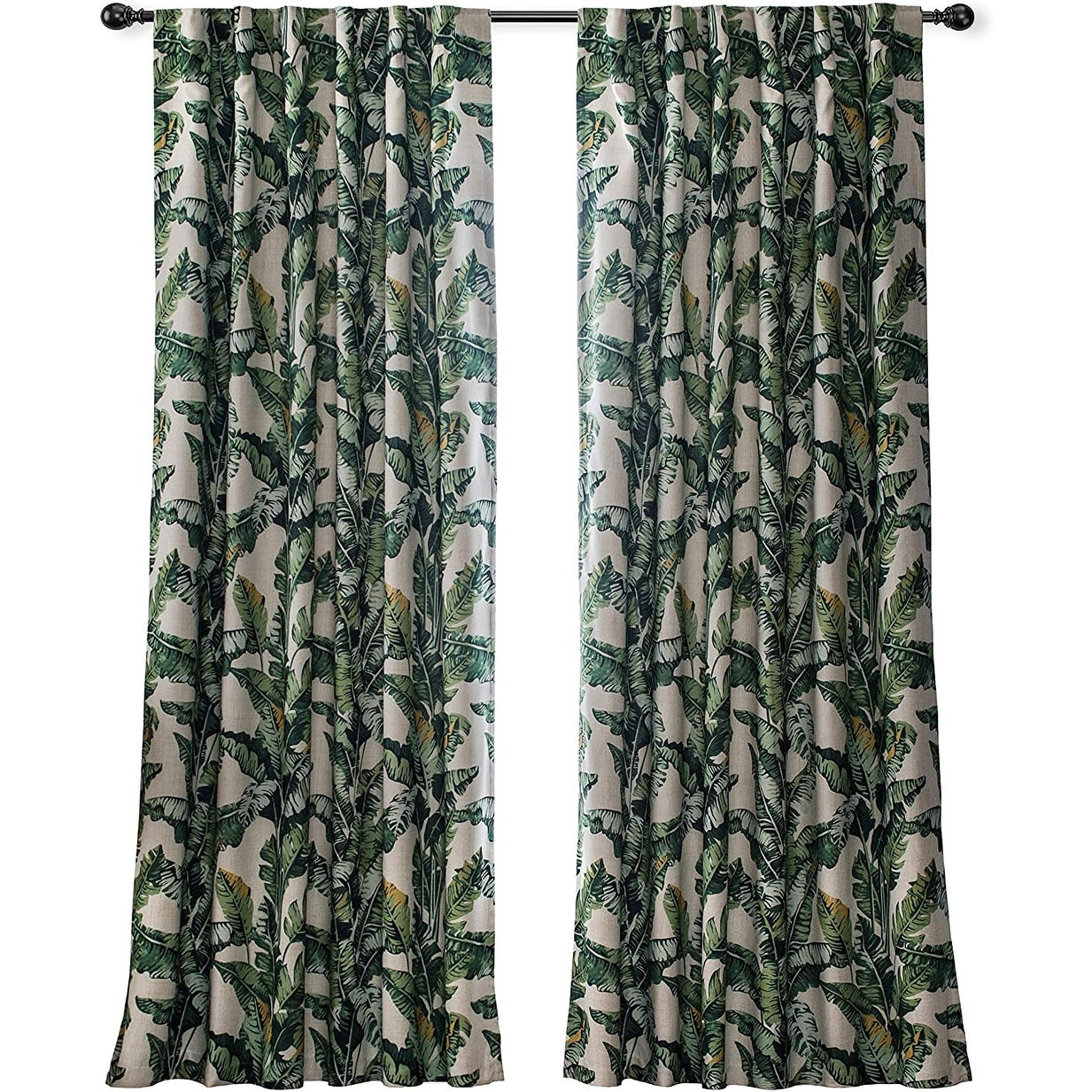 Driftaway Tropical Leaves Botanical Pattern Back Tabs Lined Window Curtains 52 Width X 84 Length