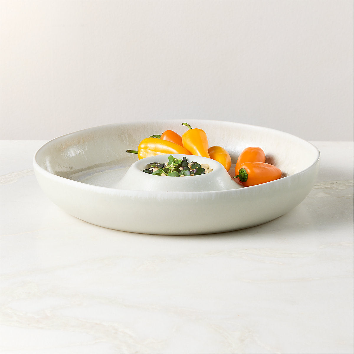 Drift Rectangular Ivory 3-Section Divided Serving Platter with Glossy Reactive Glaze