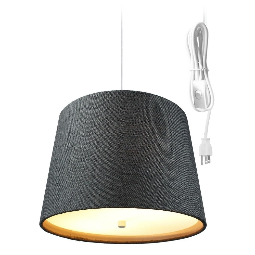 Drum 2 Light Swag Plug In Pendant With Diffuser Granite Grey Burlap