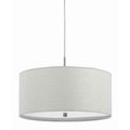 Drum Style Pendant Fixture With Fabric Shade And Brushed Details White