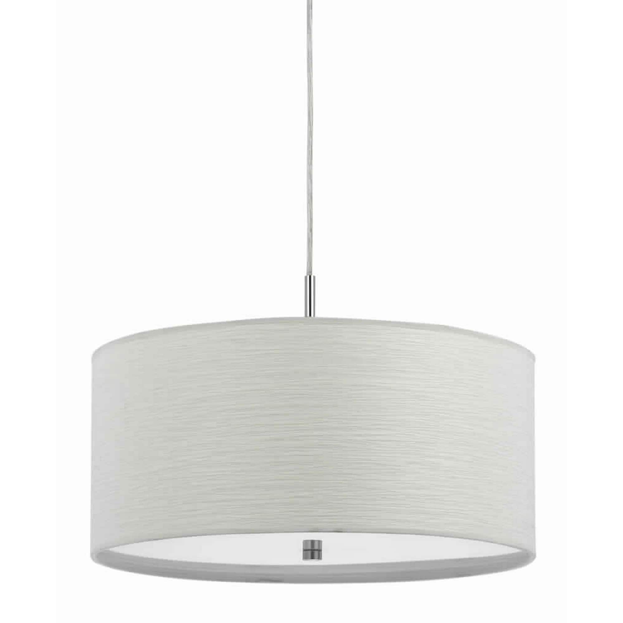 Drum Style Pendant Fixture With Fabric Shade And Brushed Details White