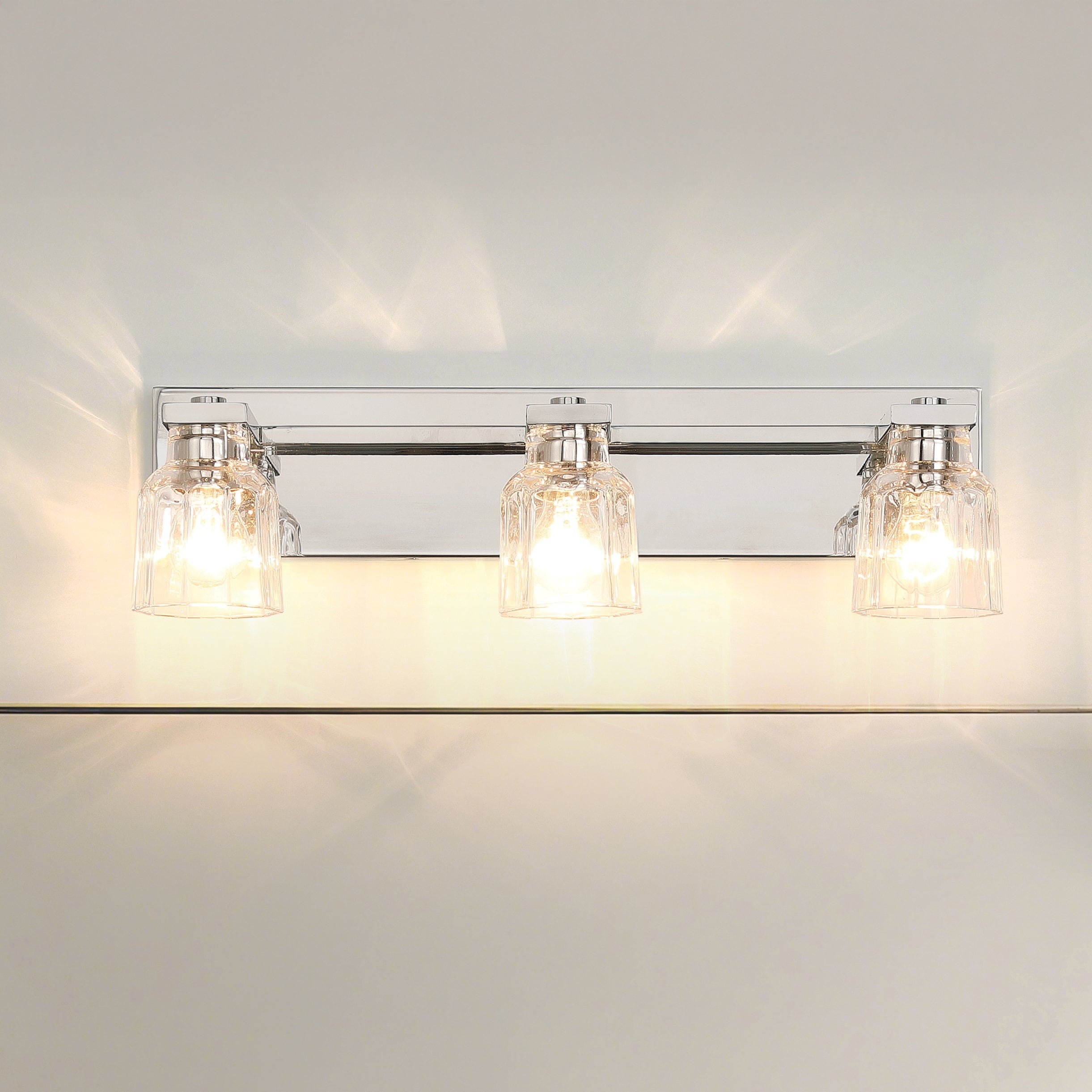 Dryden 24 Inch 3 Light Polished Nickel Vanity Light With Clear Ribbed Glass Shades