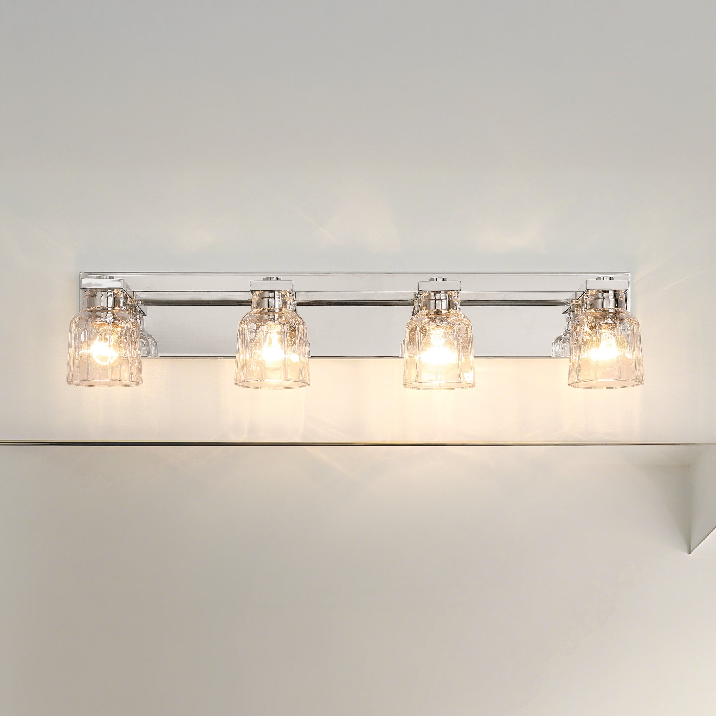 Dryden 32 Inch 4 Light Polished Nickel Vanity Light With Clear Ribbed Glass Shades