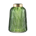 Dsy Floral Vase With Gold Rim Embossed Fern Leaf Green Glass 10 Inch