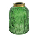 Dsy Floral Vase With Gold Rim Embossed Fern Leaf Green Glass 8 Inch