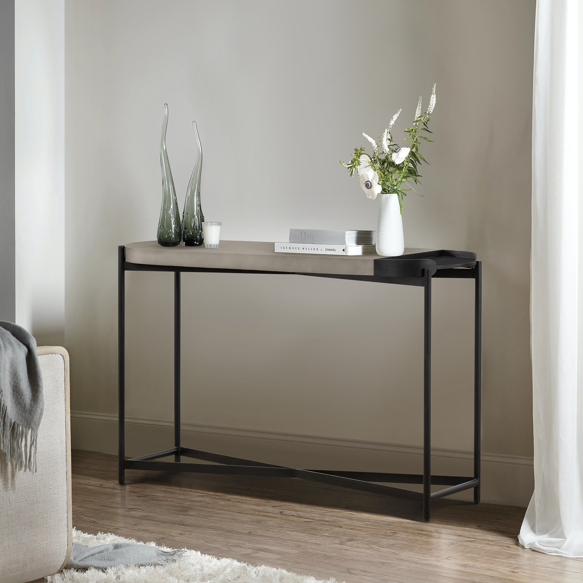 Dua Grey Concrete Console Table With Antique Brass