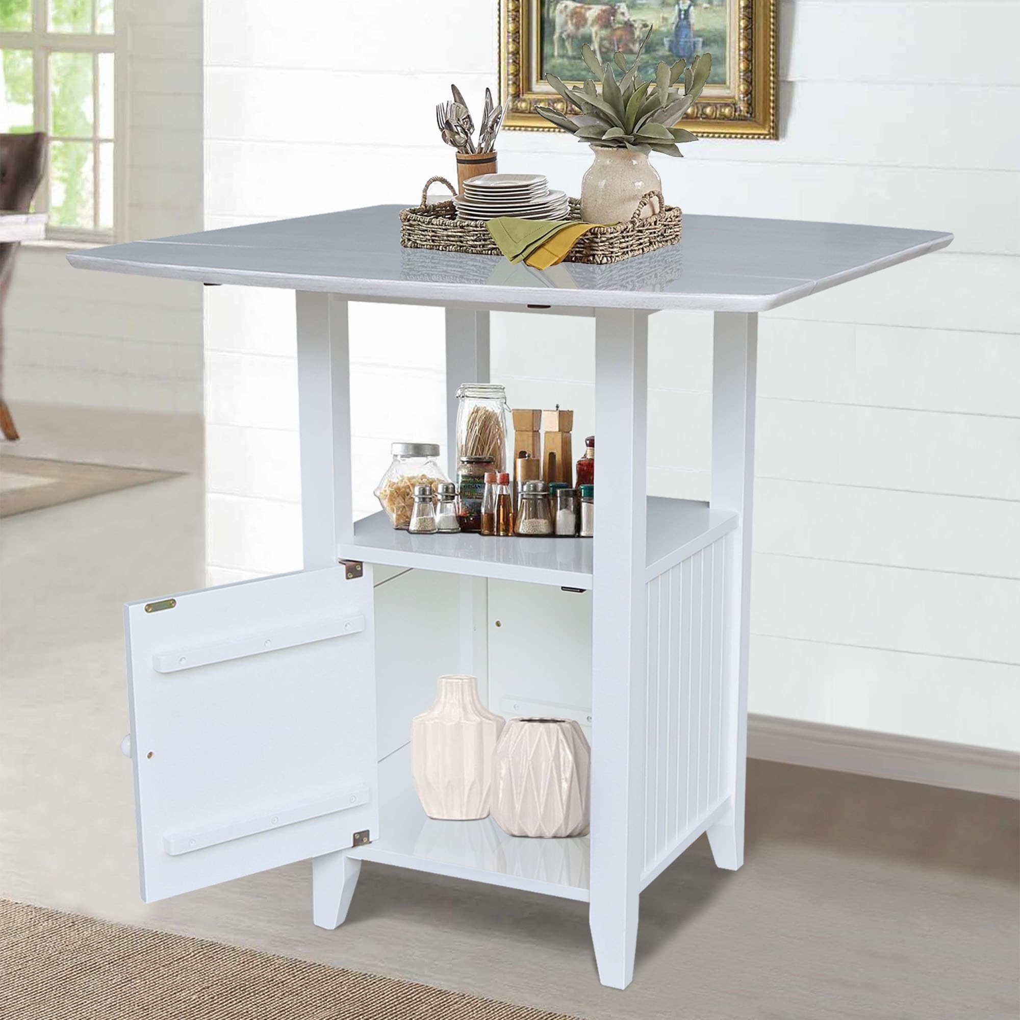 Dual Drop Leaf Bistro Table Bar Height With Storage Unfinished