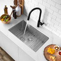 28 Undermount Single Bowl Kitchen Sink 18G Stainless Steel With Grid S 306G Silver 28 X 18 X 10