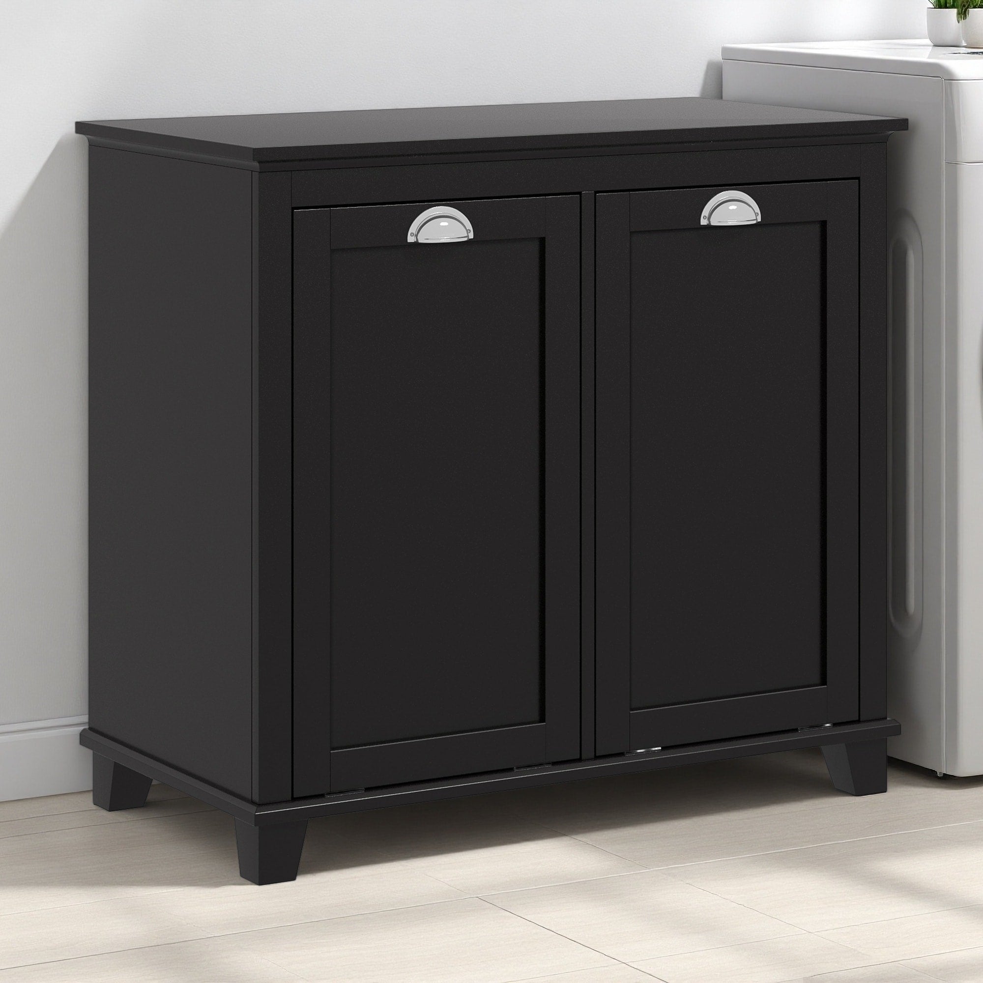 Dual Tilt Out Laundry Hamper Cabinet 2 Compartment Hamper For Bathroom Storage Modern Floor Cabinet For Washroom