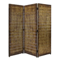 Dual Tone 3 Panel Wooden Foldable Room Divider With Wavy Design Brown