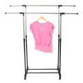 Dual Bar Stretching Stand Clothes Rack With Shoe Shelf.