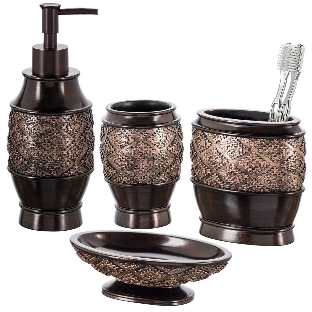 Dublin 4 Piece Bathroom Accessories Set Brown