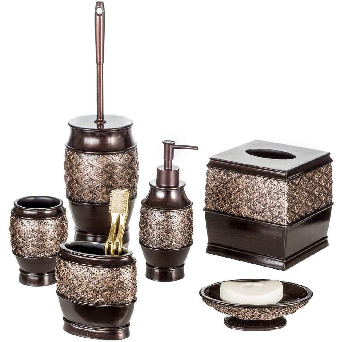 Dublin 6 Piece Bathroom Accessories Set Brown