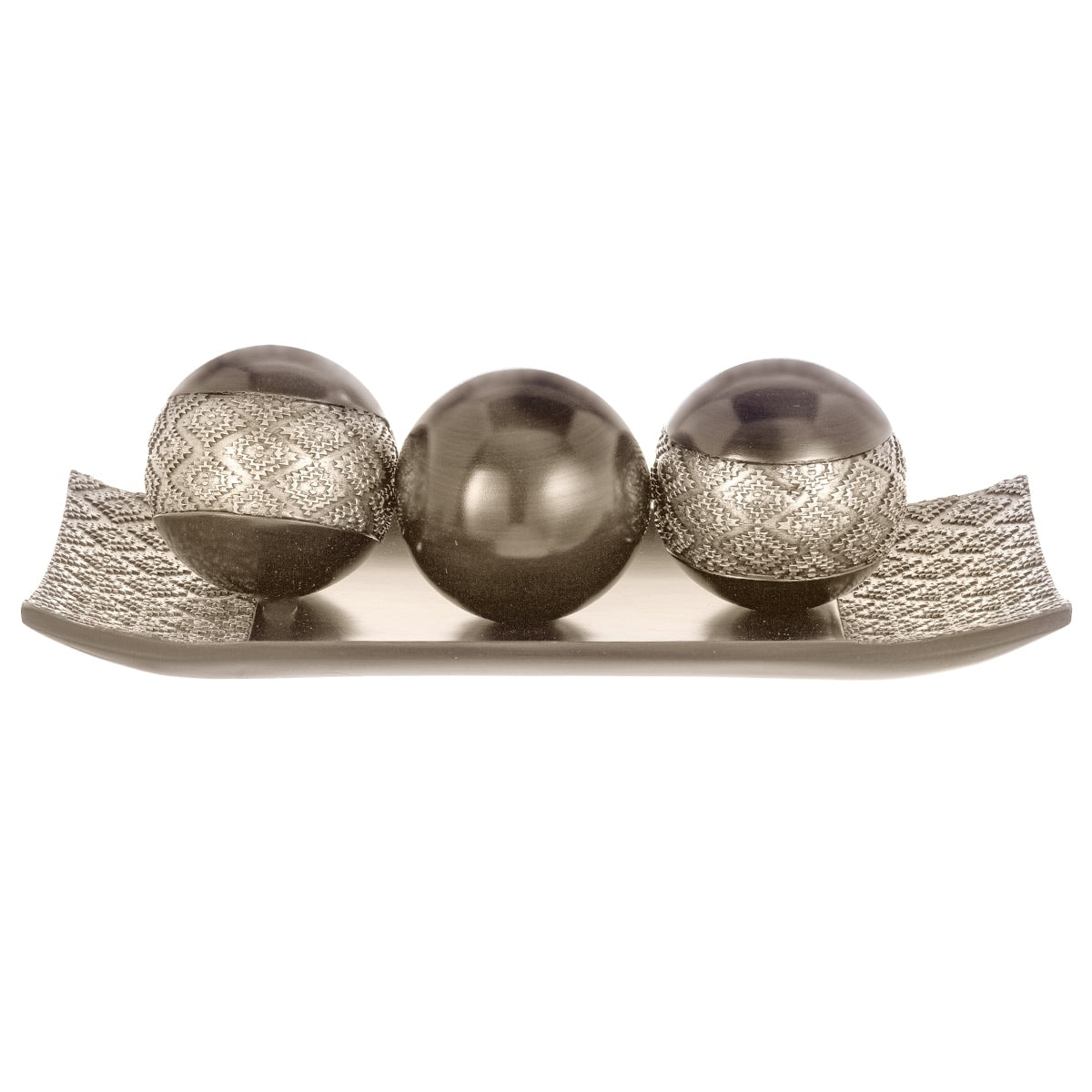 Dublin Decorative Tray And Orbs Balls Set Of 3 Brushed Silver