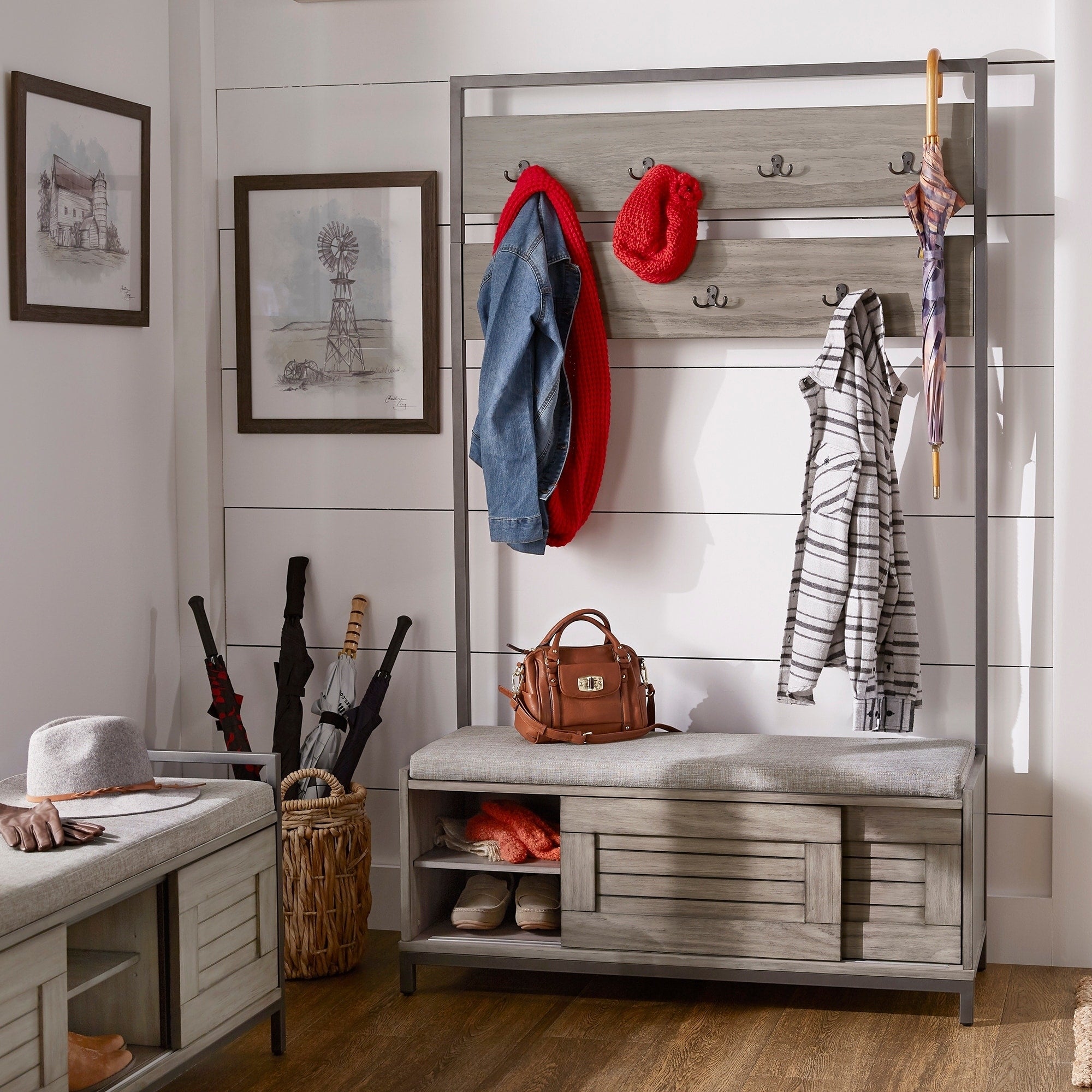 Duke Grey Finish Hall Tree With Cabinet Cushion By Inspire Q Classic