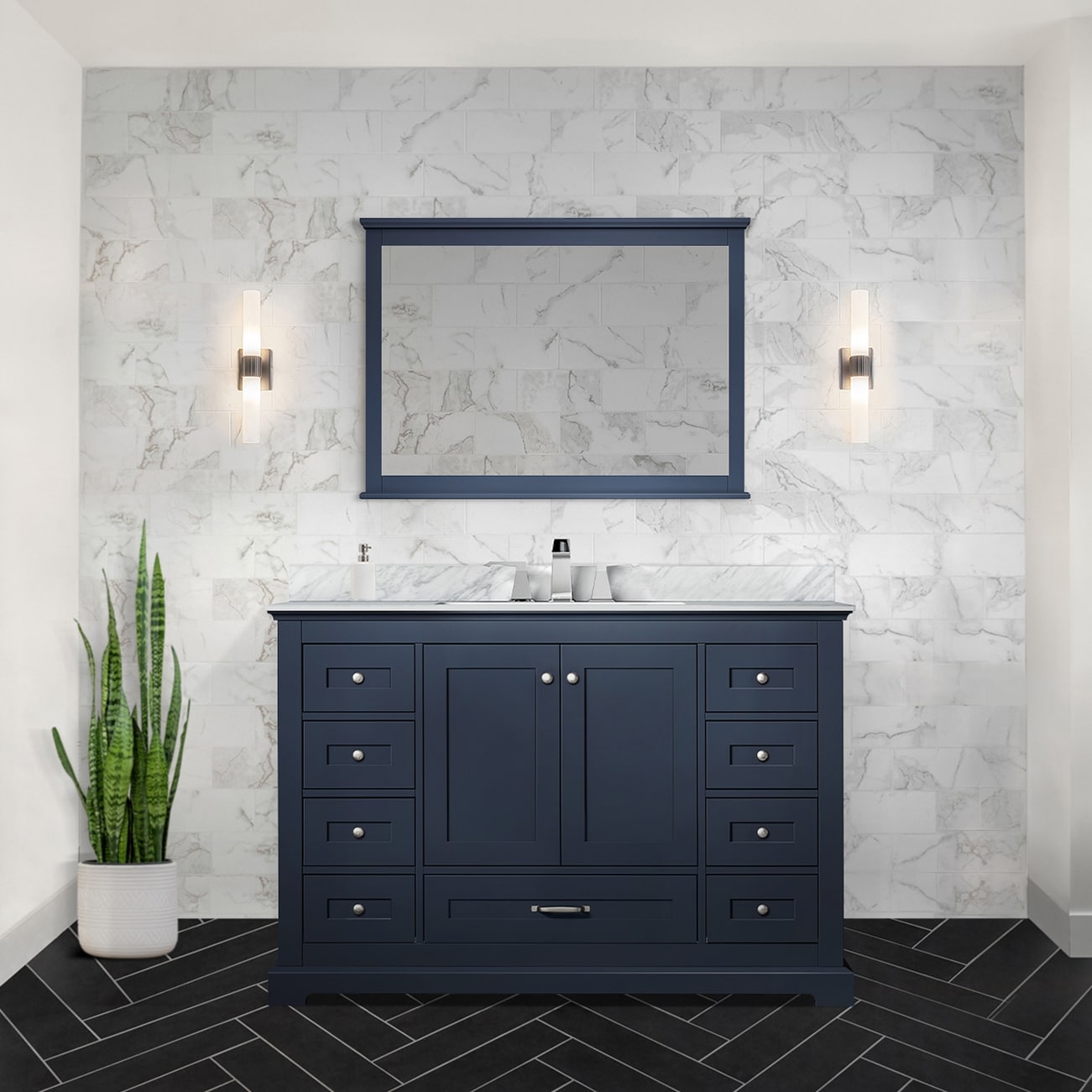 Dukes 48 Single Vanity Marble Top Square Sink 46 Mirror W Faucet