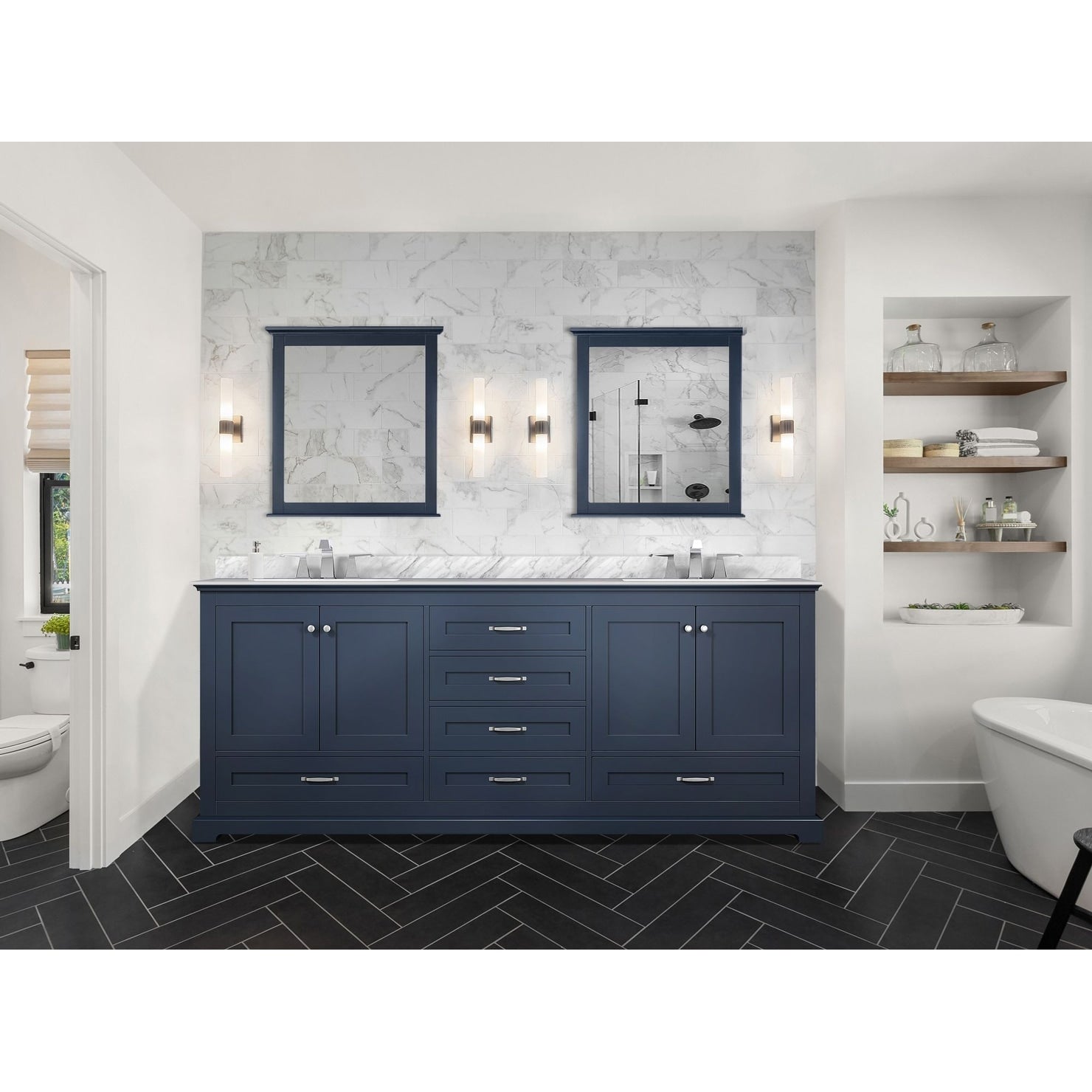 Dukes 80 Double Vanity Marble Top Square Sink 30 Mirrors W Faucet