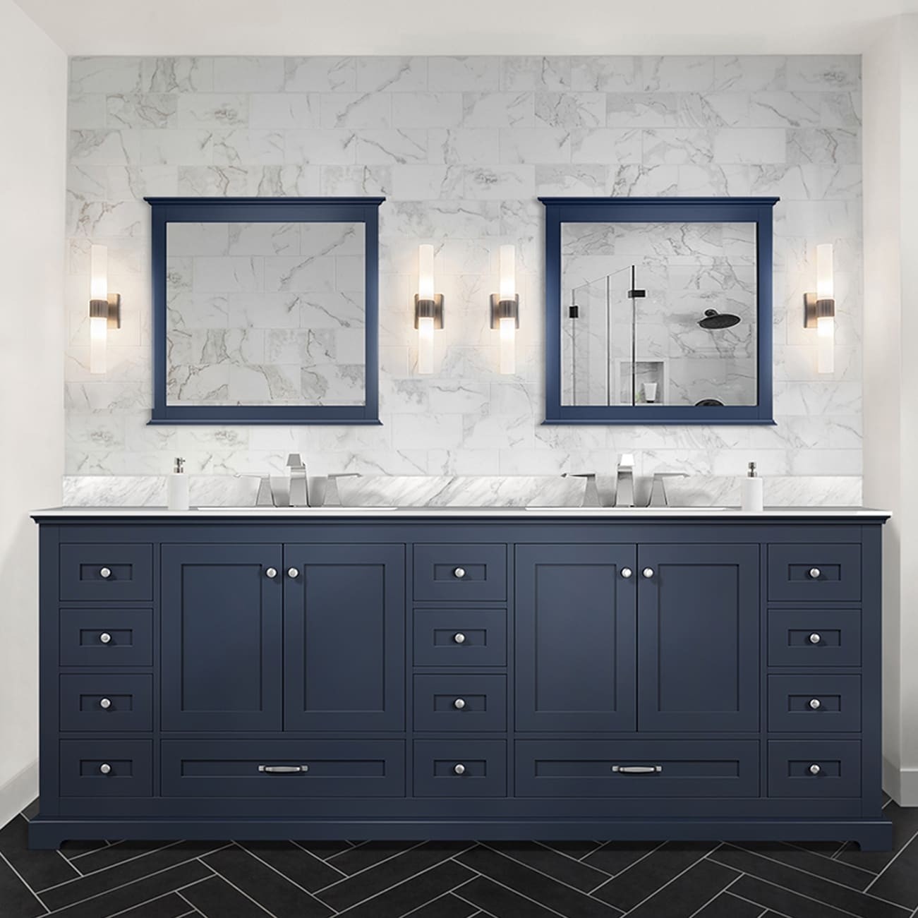 Dukes 84 Double Vanity Marble Top Square Sink 34 Mirrors W Faucet