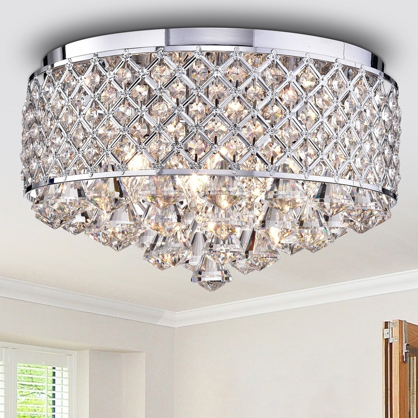 Dumitru Chrome 4 Light Flushmount With Crystal Shade