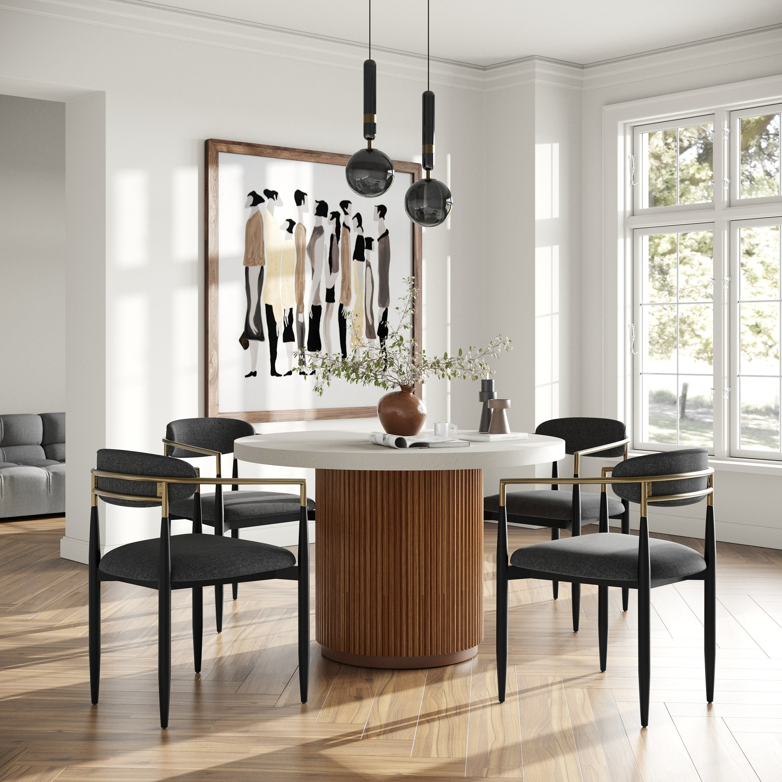 Duncan Modern Faux Concrete Walnut Round Dining Table