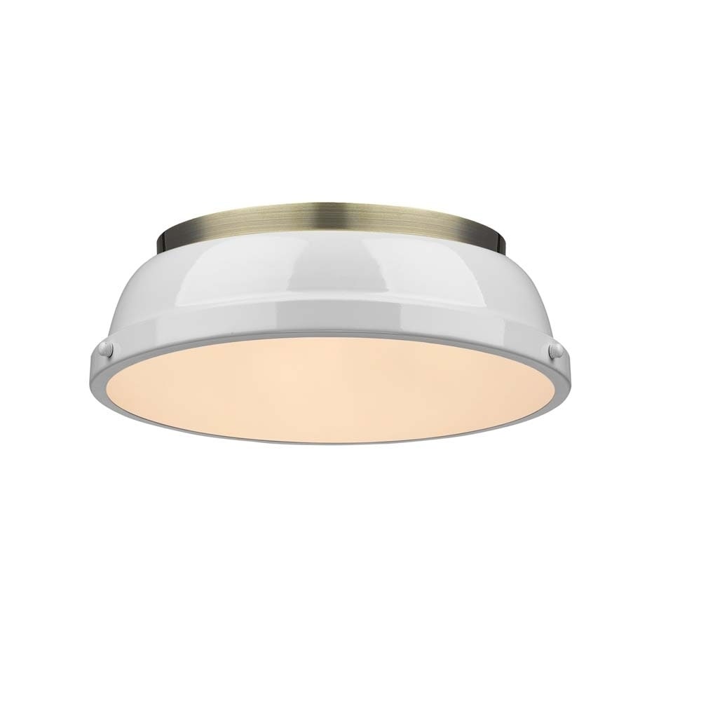 Duncan 14 Flush Mount In Aged Brass With A White Shade