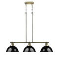 Duncan 3 Light Linear Pendant In Aged Brass With Black Shades