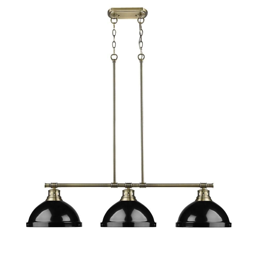 Duncan 3 Light Linear Pendant In Aged Brass With Black Shades