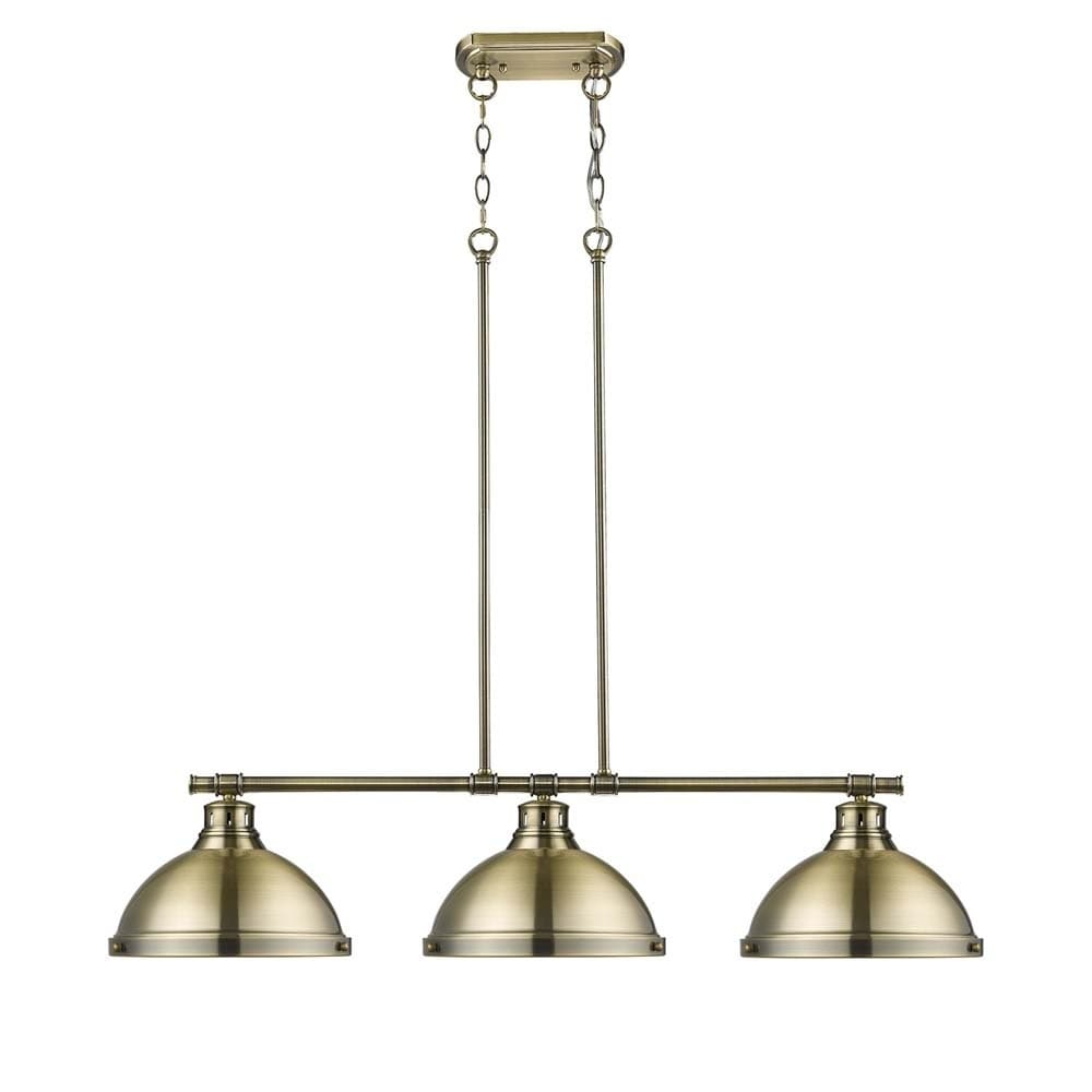 Duncan 3 Light Linear Pendant In Aged Brass With Aged Brass Shades