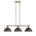 Duncan 3 Light Linear Pendant In Aged Brass With Rubbed Bronze Shades