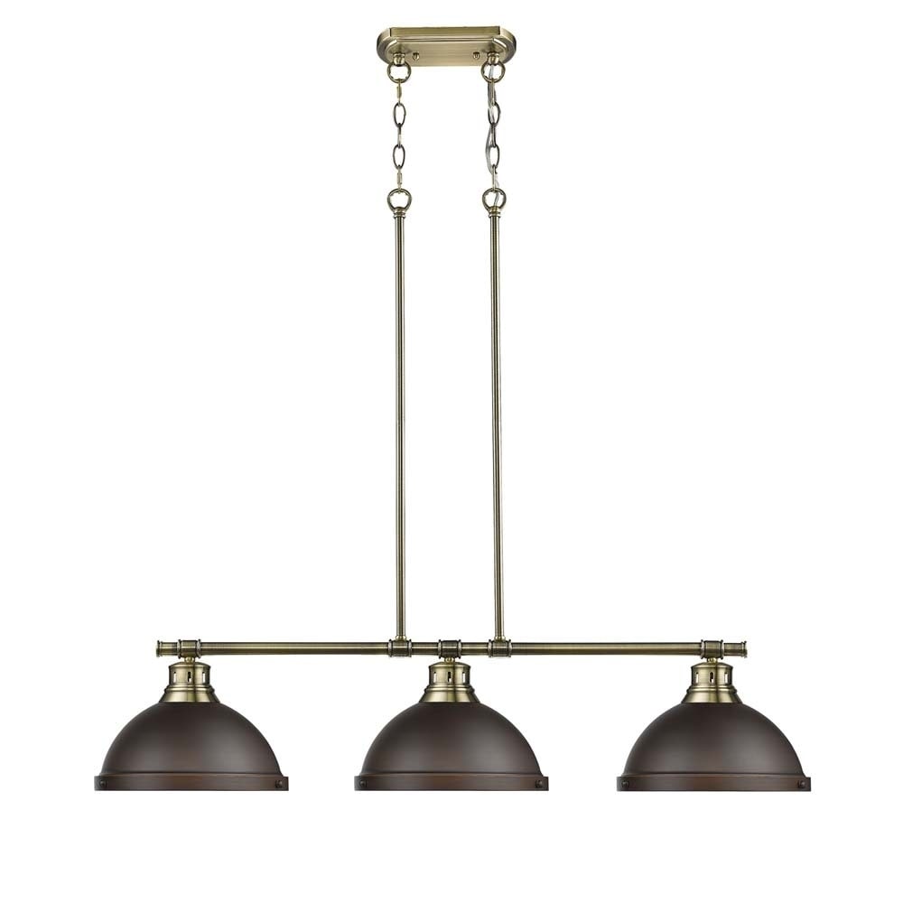 Duncan 3 Light Linear Pendant In Aged Brass With Rubbed Bronze Shades