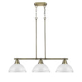 Duncan 3 Light Linear Pendant In Aged Brass With White Shades