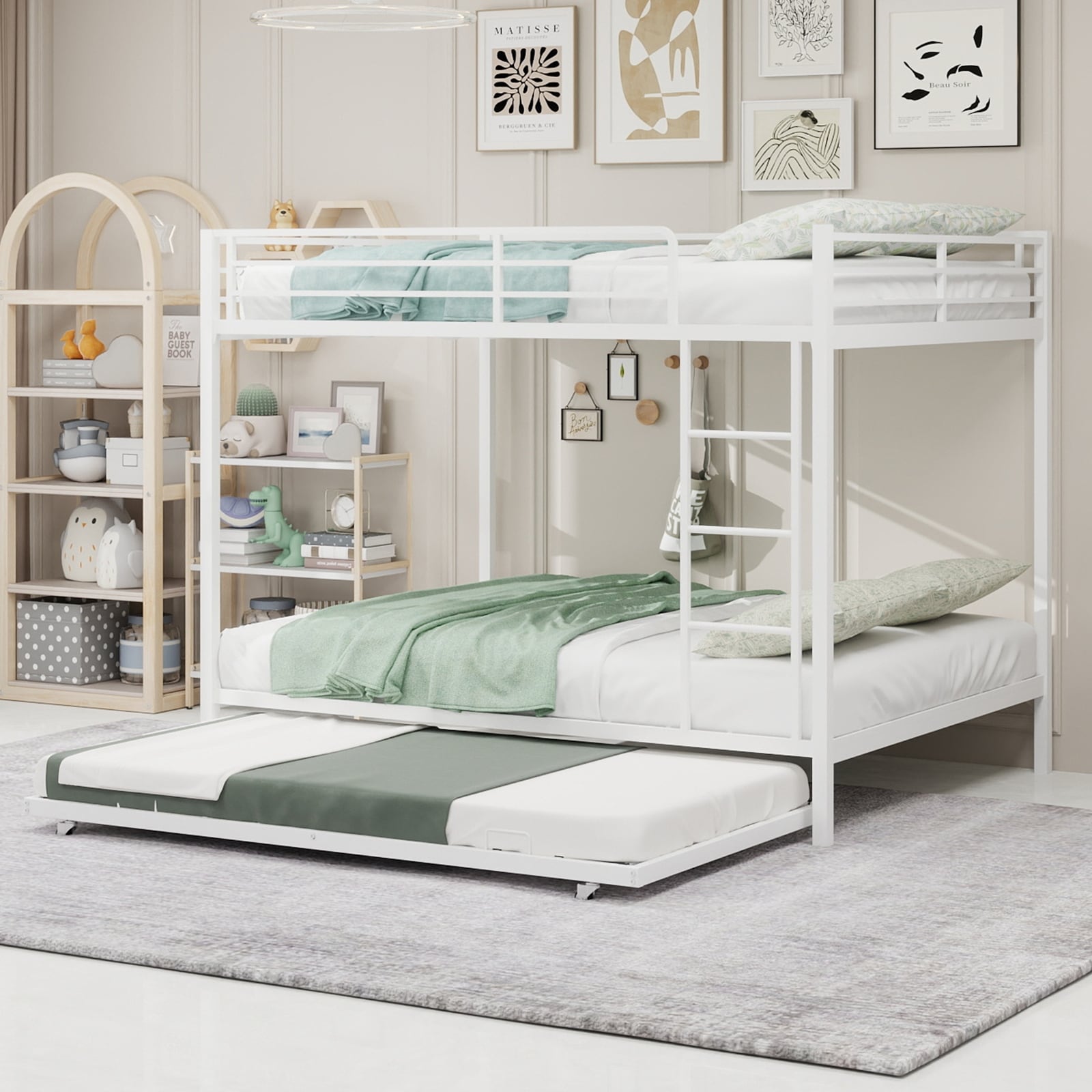 Durable Square Tube Iron Bunk Bed Featuring Safety Rails