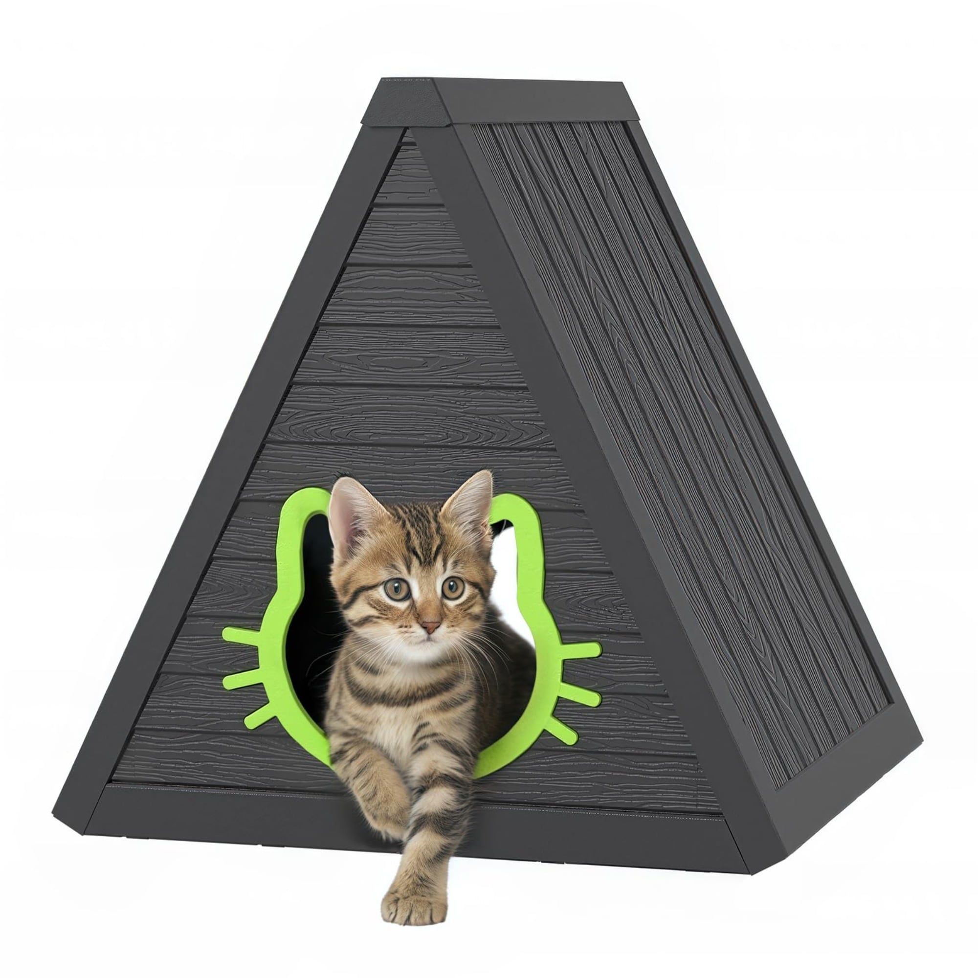 Durable Triangle Cat Hut With Ramp Waterproof Pet Tent Cute Design Indoor Outdoor Use