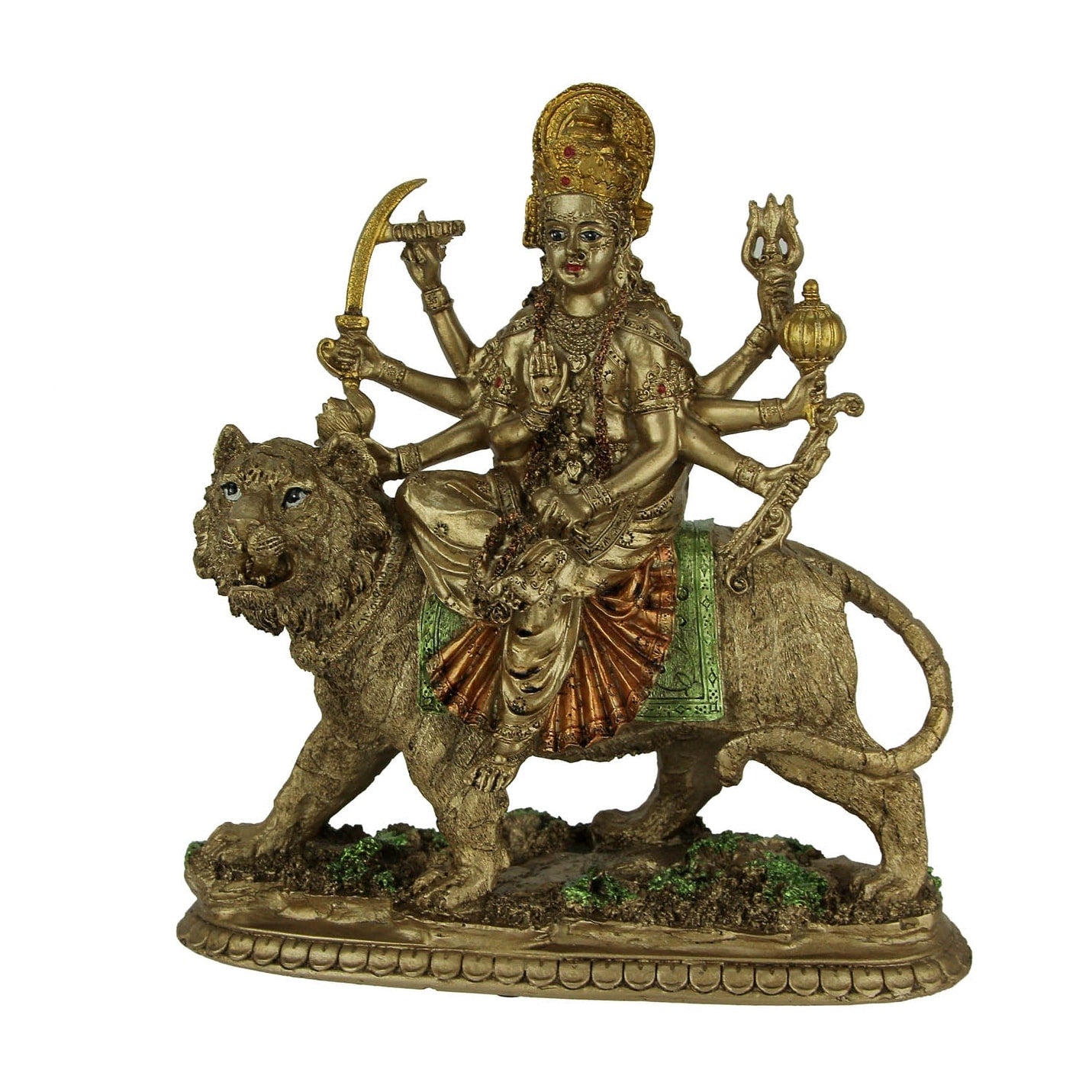 Durga Supreme Hindu Goddess Riding On Tiger Statue 9.5 X 9 X 3.5 Inches