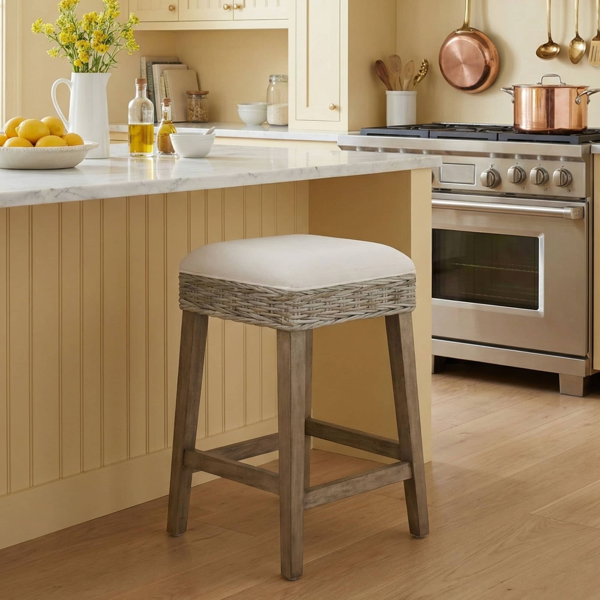 Durham Backless Mahogany Wood And Rattan Counter Stool Set Of 2 By East At Main