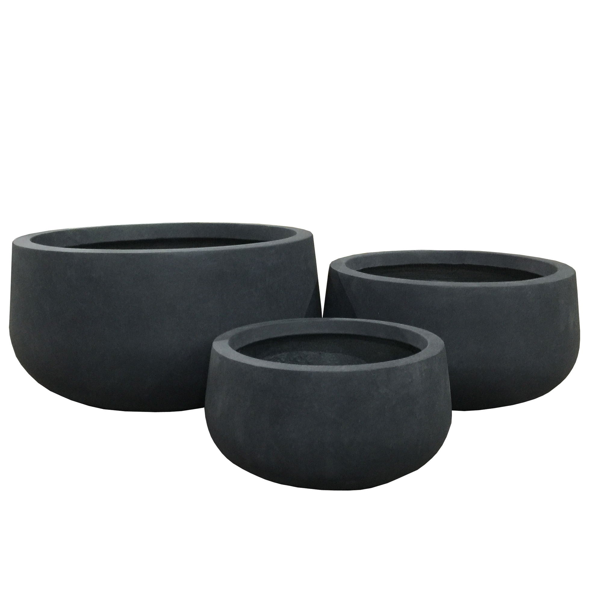Durx Litecrete Lightweight Concrete Modern Low Bowl Cement Planter Set Of 3 19.7X19.7X9.8