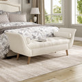 Dusty Teal Button Tufted Ottoman Bench Large Upholstered Foot Rest With Legs Rolled Arms