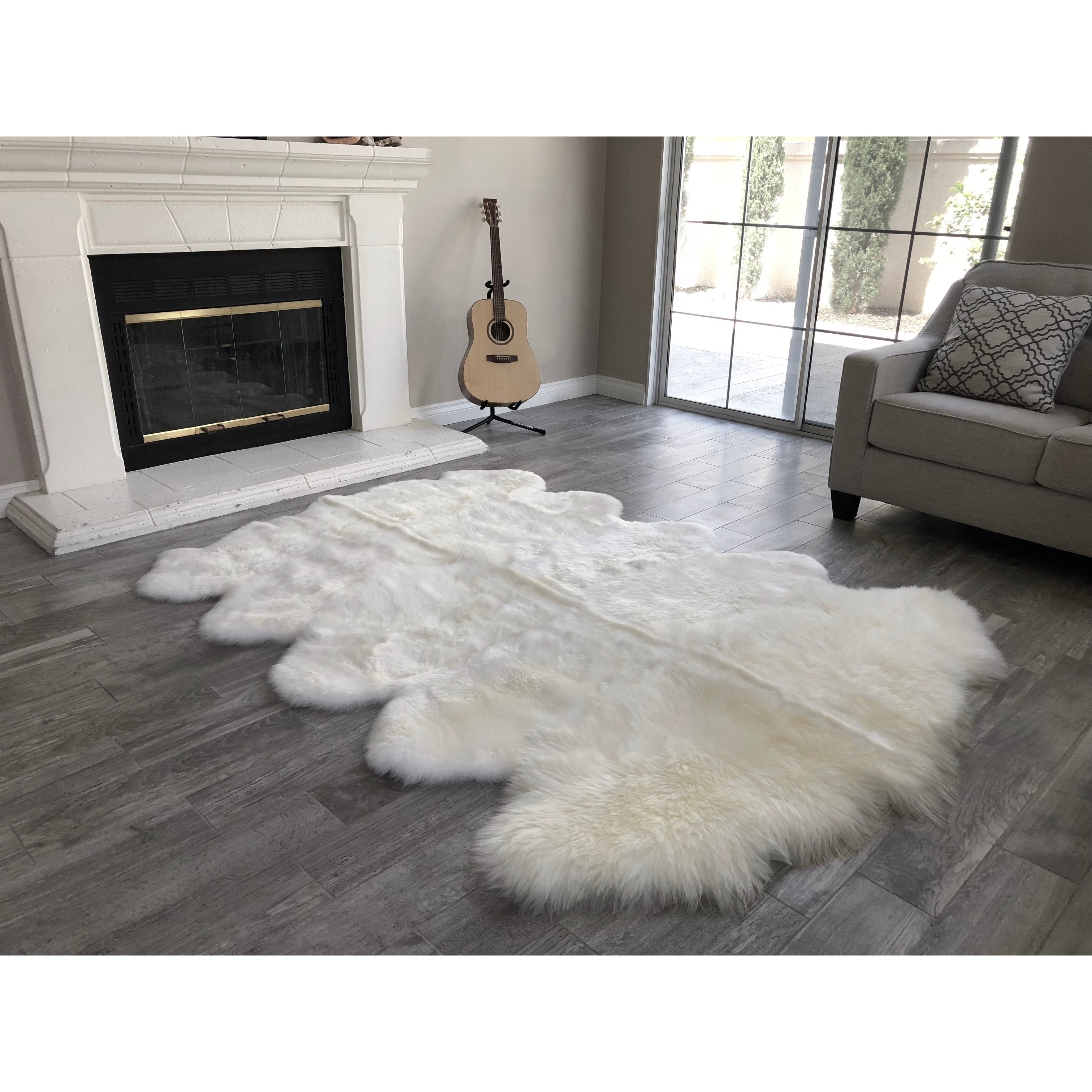 Dynasty 10 Pelt Luxury Wool Sheepskin White With Black Tips Shag Rug 55 X 86