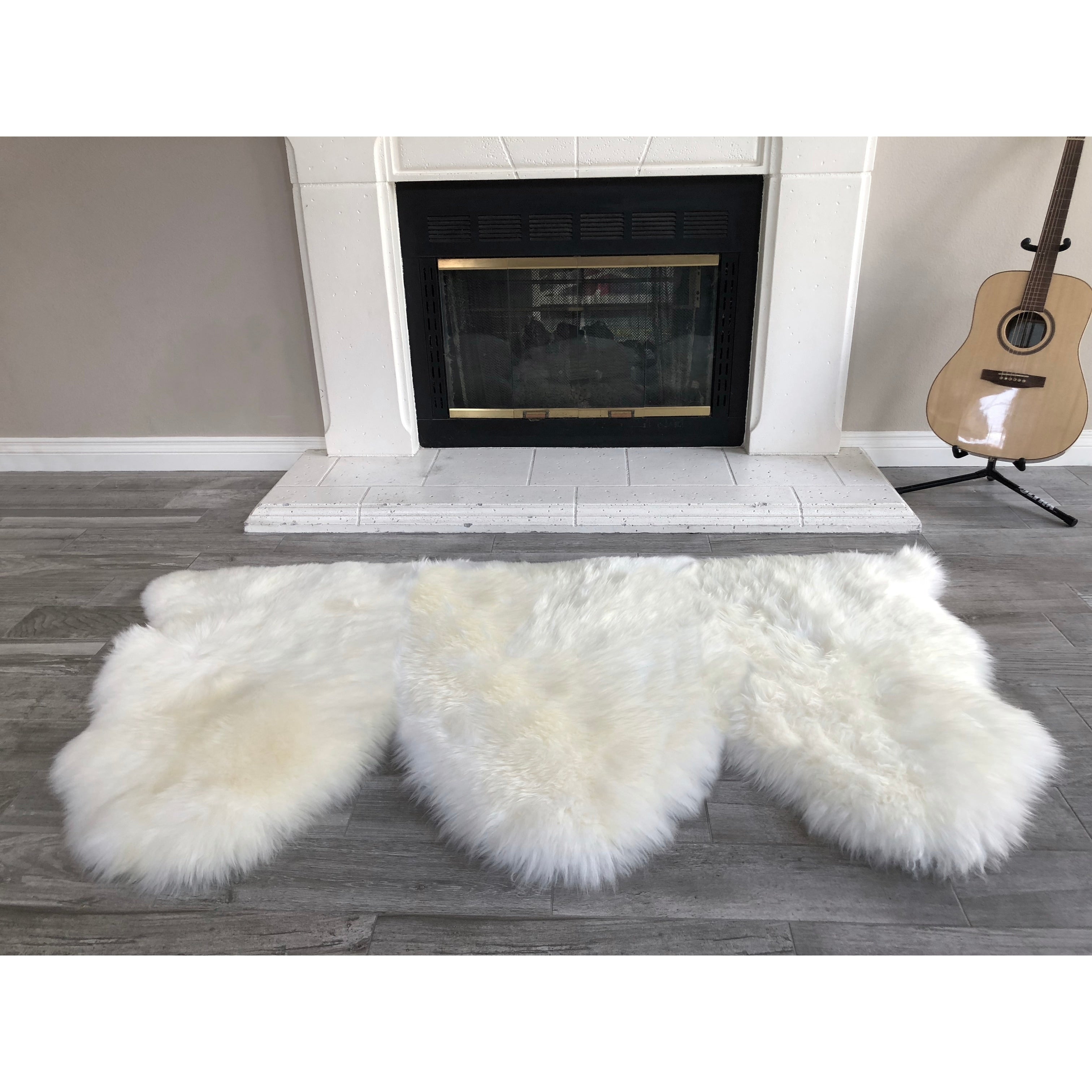 Dynasty Natural 3 Pelt Luxury Long Wool Sheepskin Black Shag Rug 3 X 46