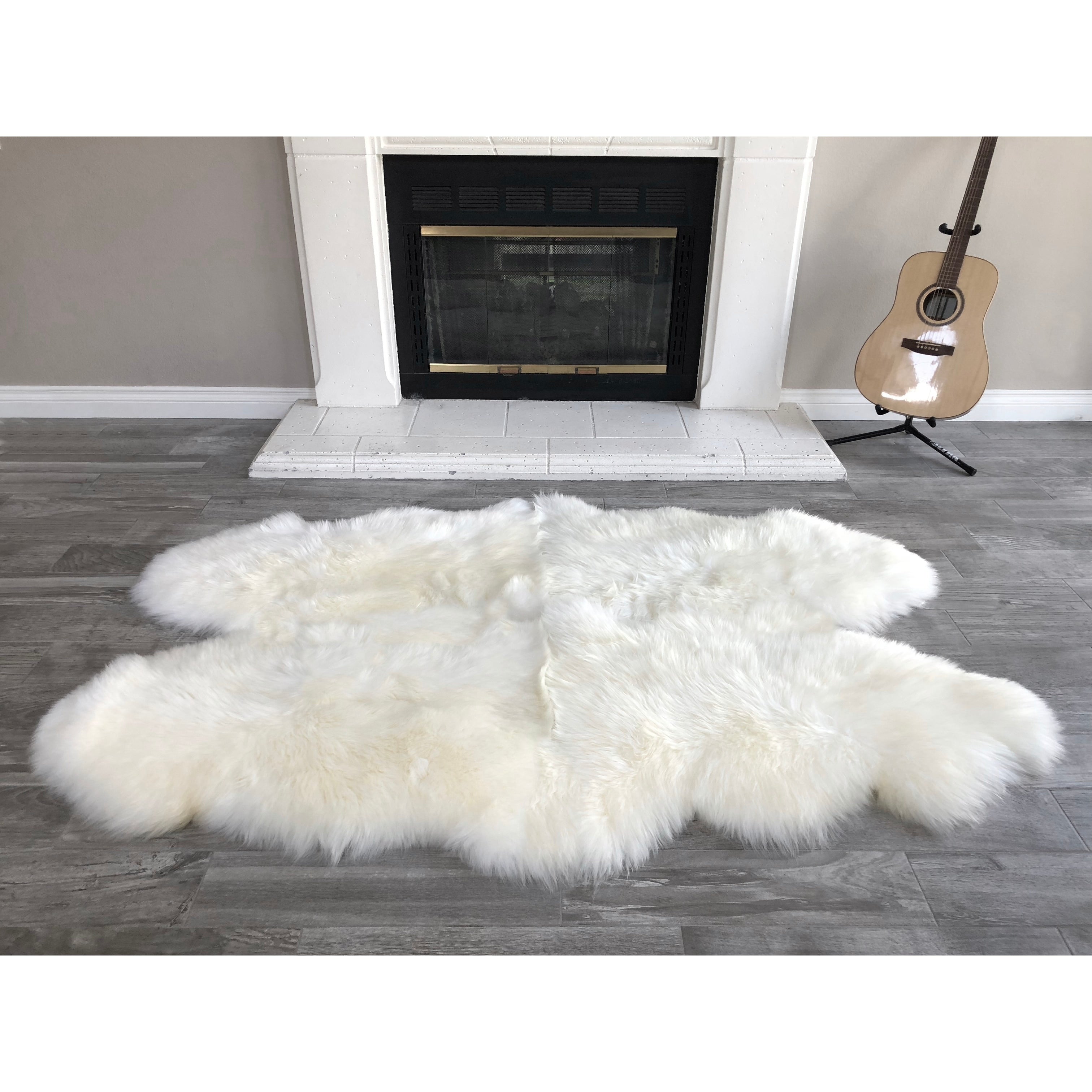 Dynasty Natural 4 Pelt Luxury Long Wool Sheepskin White With Black Tips Shag Rug 36 X 56