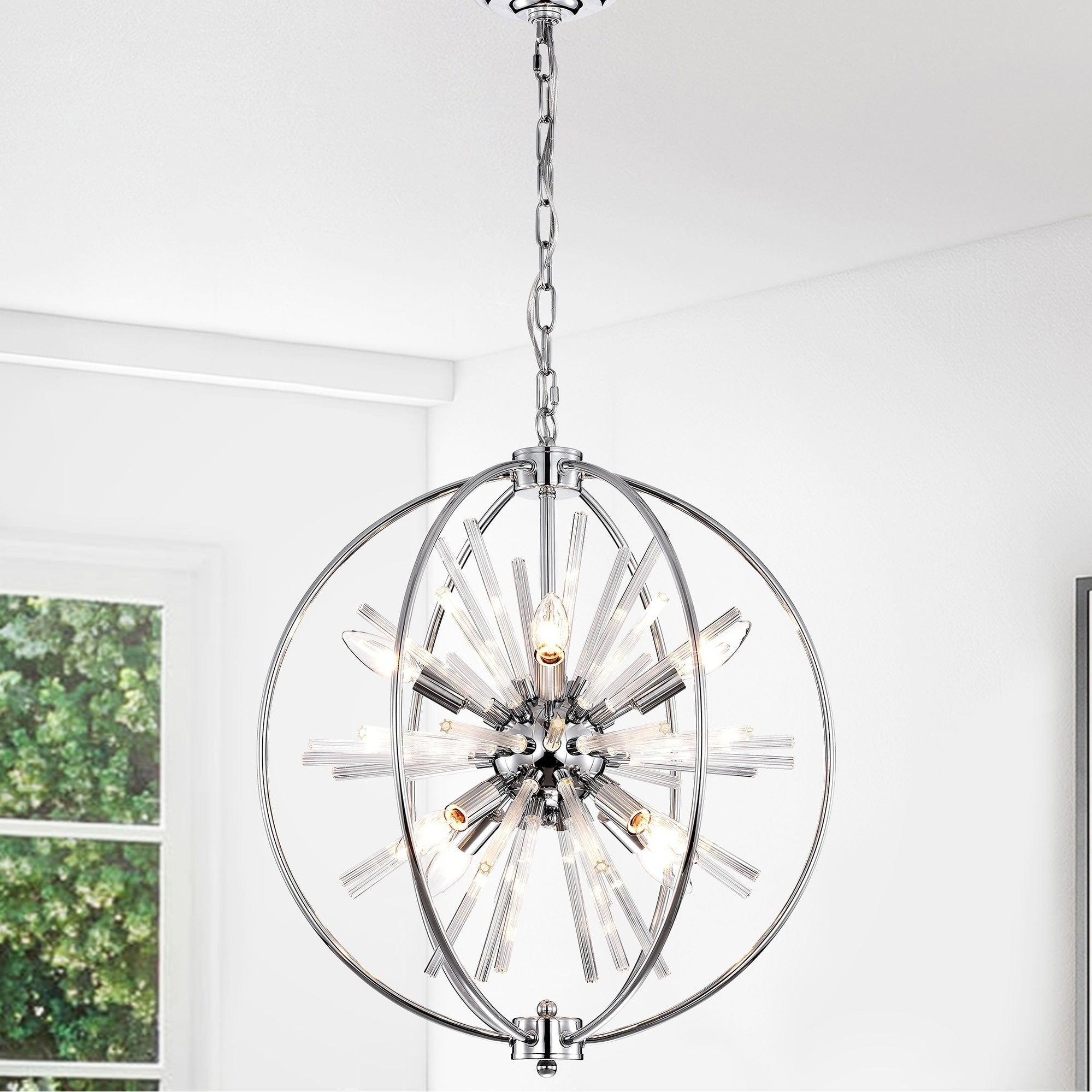 Dyords 8 Light Modern Industrial Globe Chrome Crystal Chandelier N A