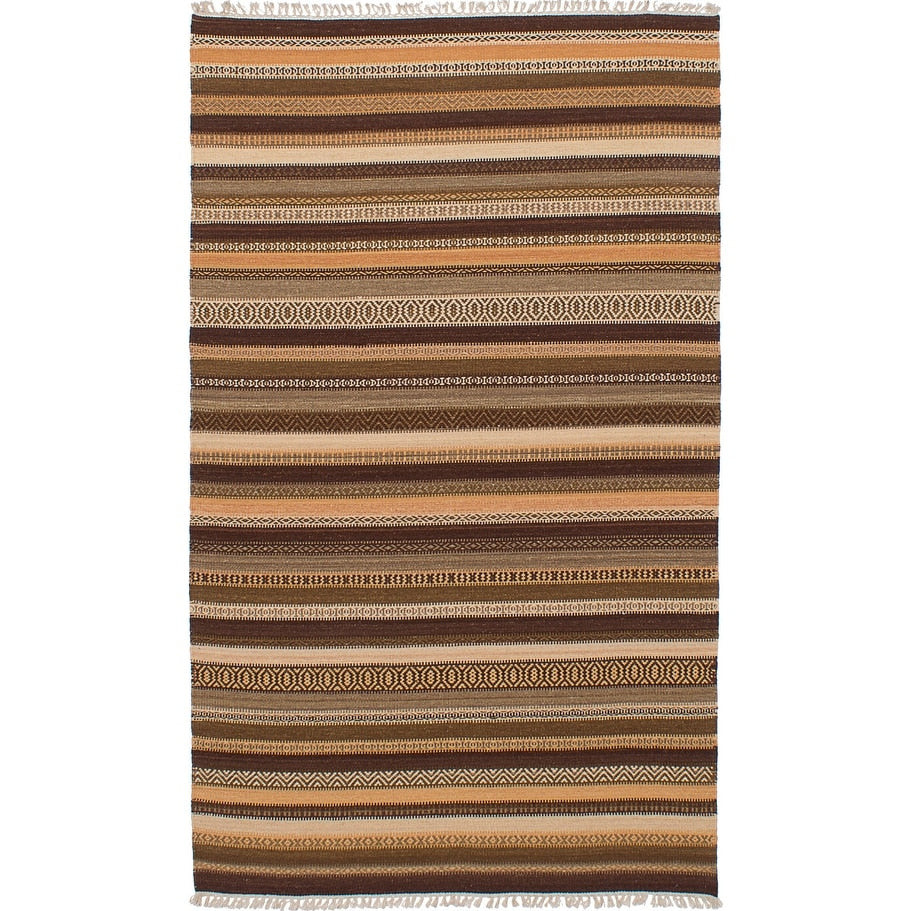 Ecarpetgallery Flat Weave Ankara Fw Dark Brown Ivory Wool Kilim 411 X 81