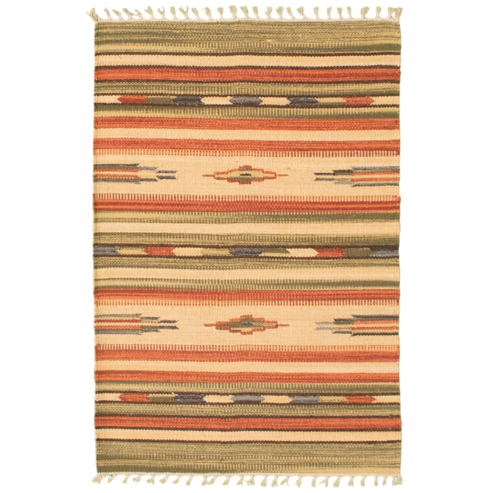 Ecarpetgallery Flat Weave Bold And Colorful Cream Olive Wool Kilim 20 X 30