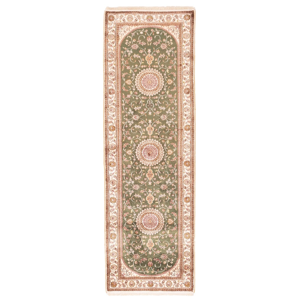 Ecarpetgallery Hand Knotted 300L Silk Green Silk Rug 27 X 80