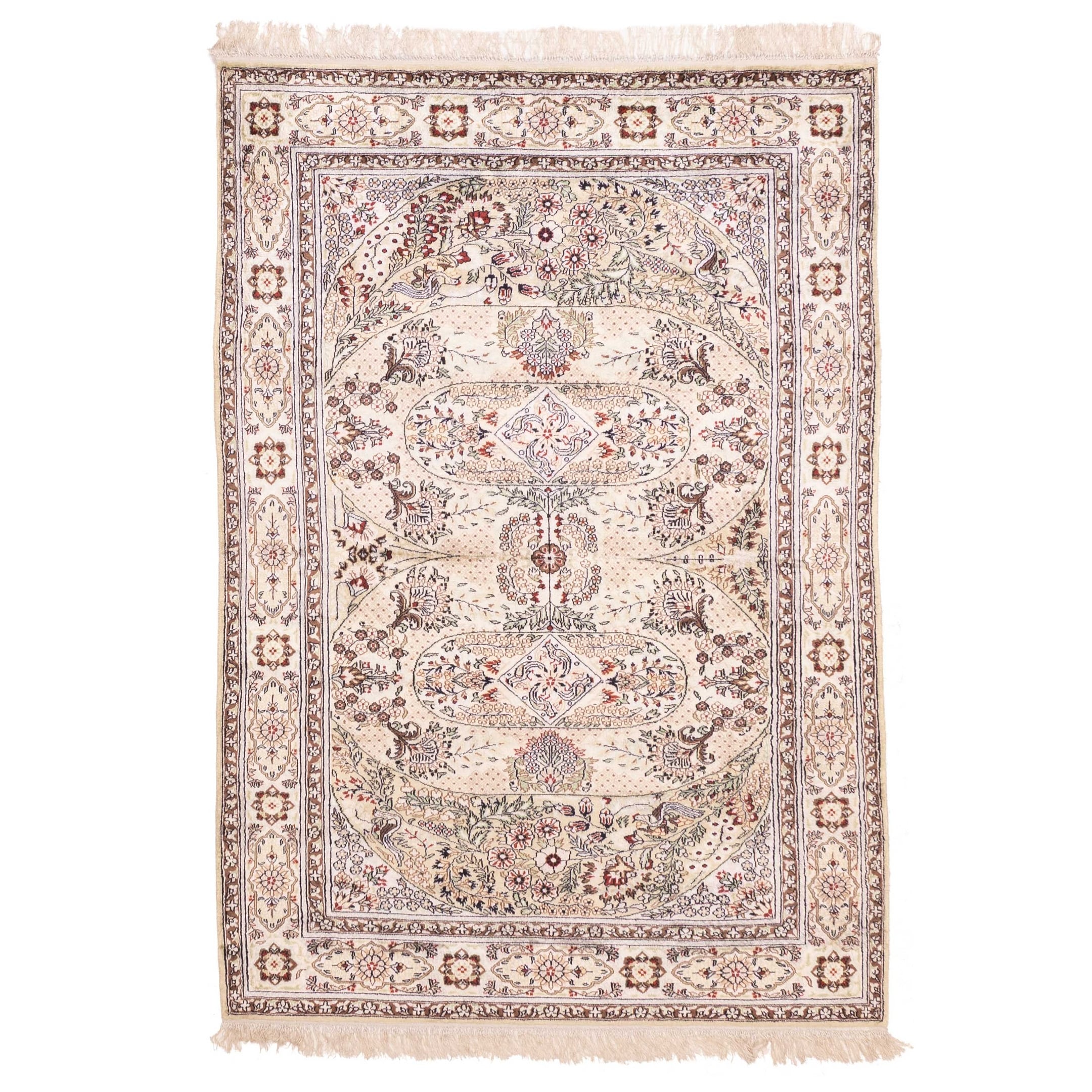 Ecarpetgallery Hand Knotted 300L Silk Ivory Silk Rug 42 X 60