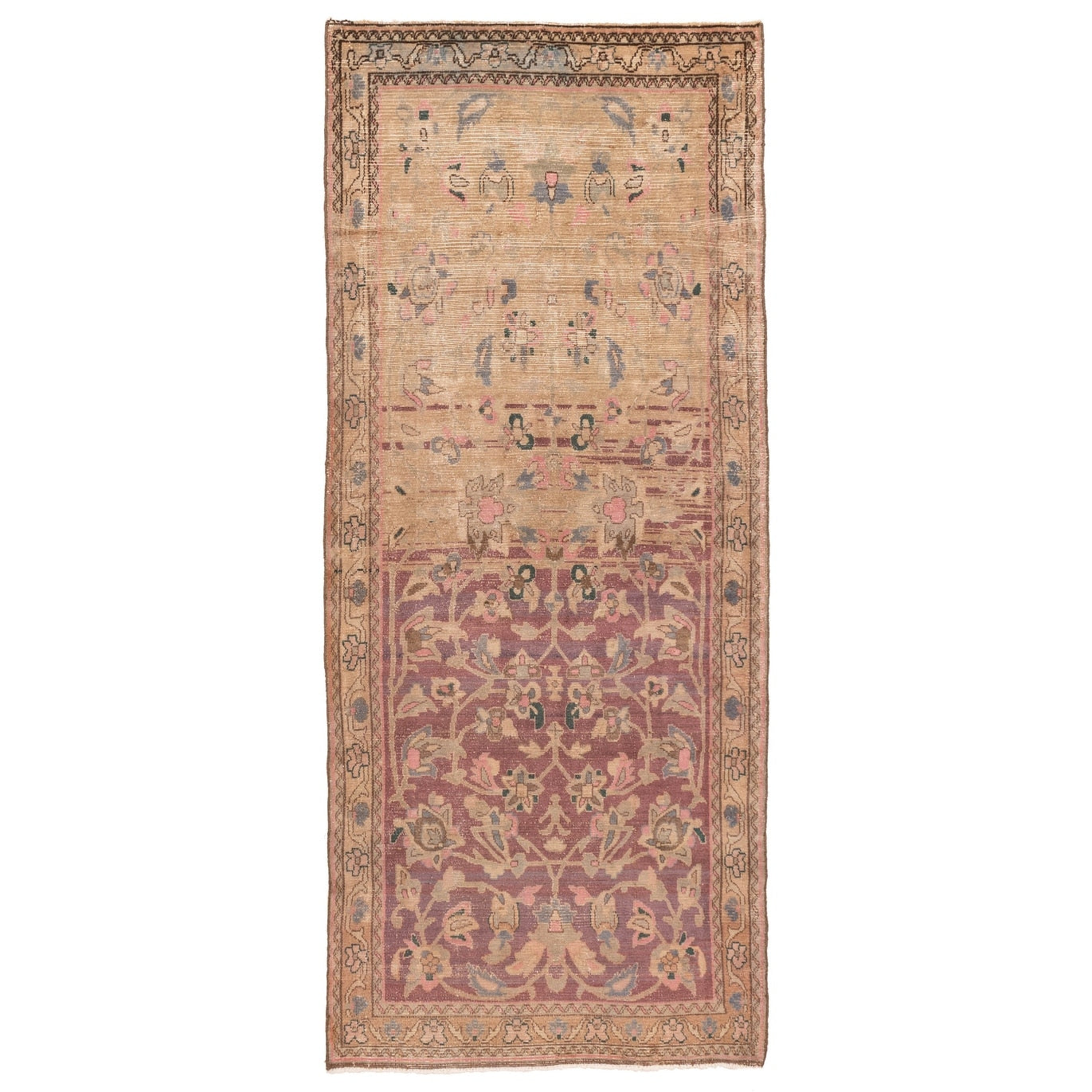 Ecarpetgallery Hand Knotted Antalya Vintage Beige Burgundy Wool Rug 310 X 96