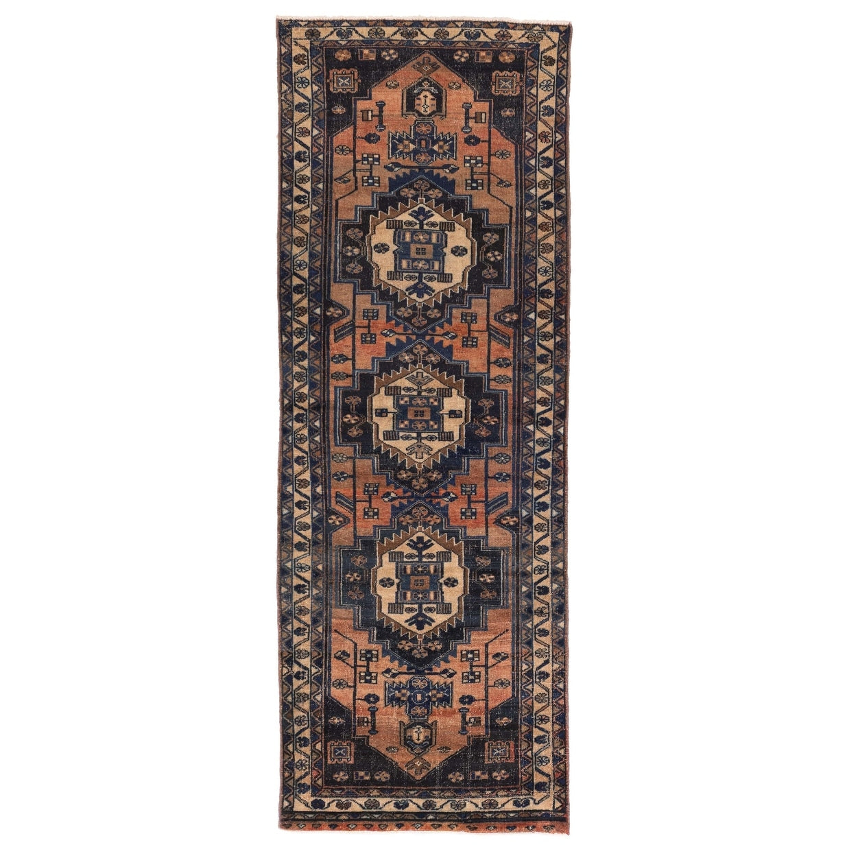 Ecarpetgallery Hand Knotted Antalya Vintage Dark Navy Wool Rug 36 X 99