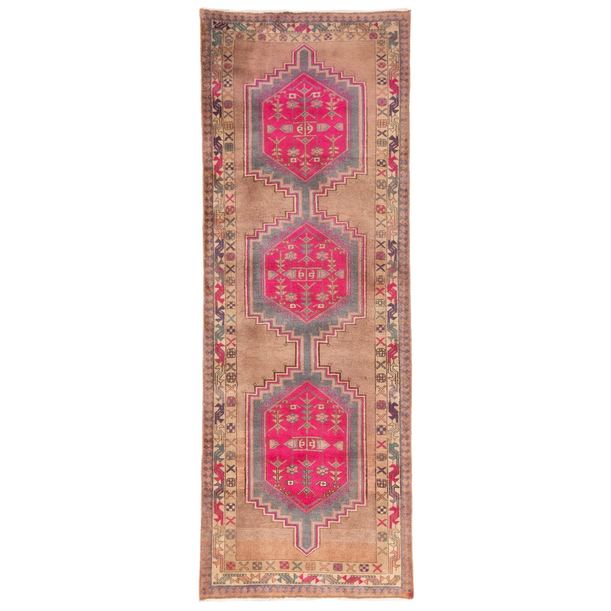 Ecarpetgallery Hand Knotted Antalya Vintage Tan Wool Rug 37 X 102
